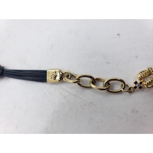 VTG Juicy Couture Rhinestone Heart Bracelet Black Cord Adjustable Crown Charm - Picture 5 of 16